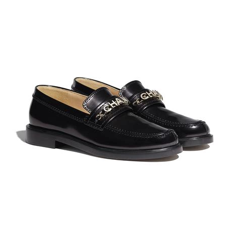 chanel shiny calfskin logo loafers|Chanel loafers.